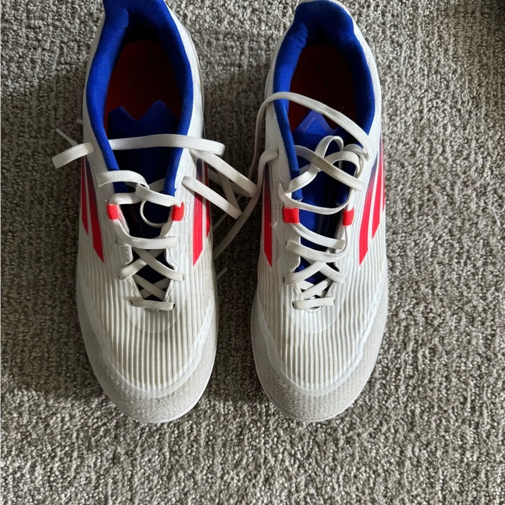 adidas White Athletic Shoes with Blue Lining and Pink Accents